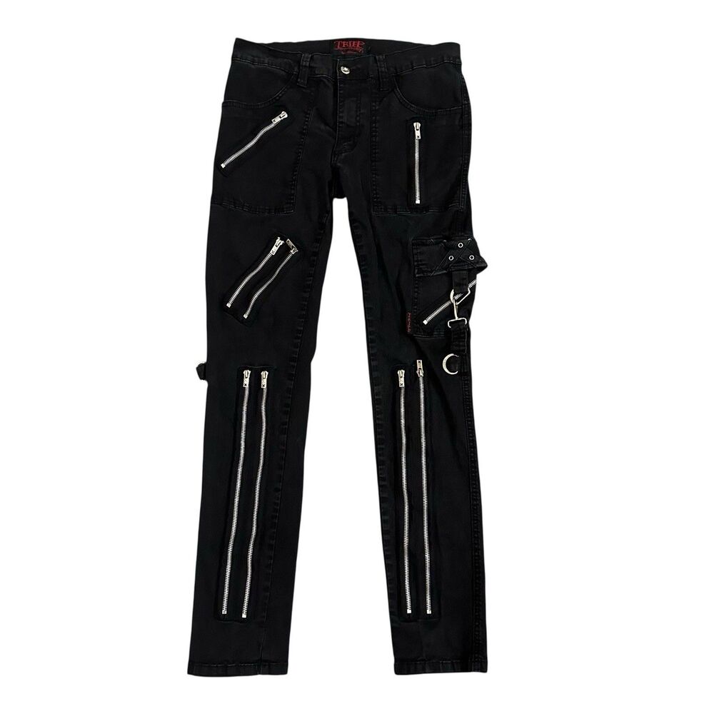 Tripp NYC Split Leg Pants Mens 32 Purple Black Goth Punk Grunge Zippers Cargo